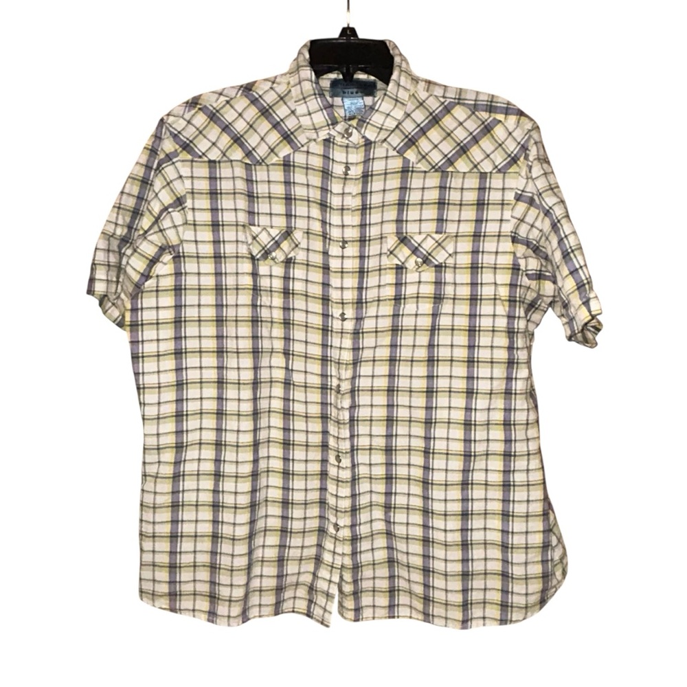 Wrangler Blues Women’s Plaid Western Pearl Snap‎ Shirt Short Sleeve Size XL